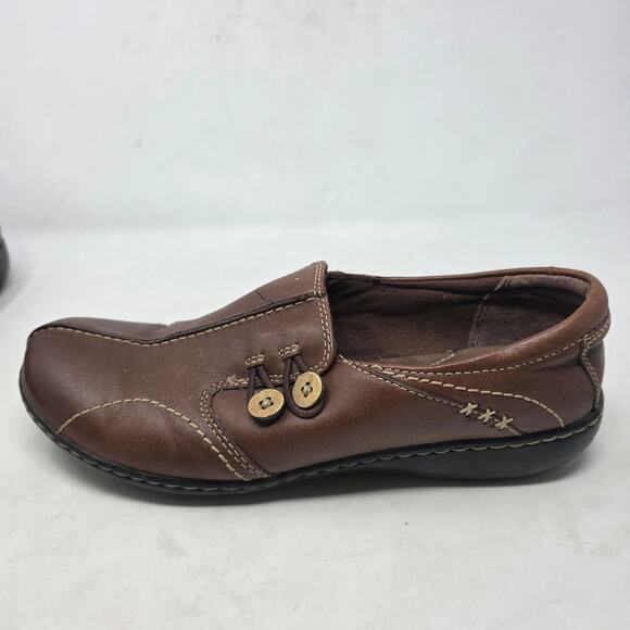 Clarks Brown Leather Slip-On Comfort Shoes Womens Size 10 - Picture 2 of 8